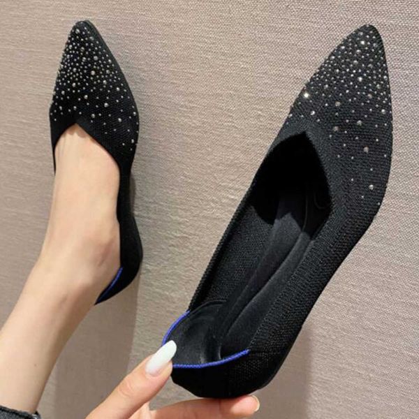 dress shoes pointed toe rhinestone ladies flat shoes comfortable ballet knit loafers autumn new boat shoes soft bottom women's shoes cx, Black
dress shoes pointed toe rhinestone ladies flat shoes comfortable ballet knit loafers autumn new boat shoes soft bottom women's shoes cx, Black