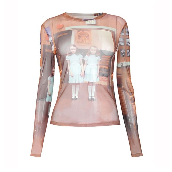 women's tshirt women fashion mesh crop print see through long sleeve cropped slim tshirts female y2k streetwear club party clothes 2303, White
women's tshirt women fashion mesh crop print see through long sleeve cropped slim tshirts female y2k streetwear club party clothes 2303, White