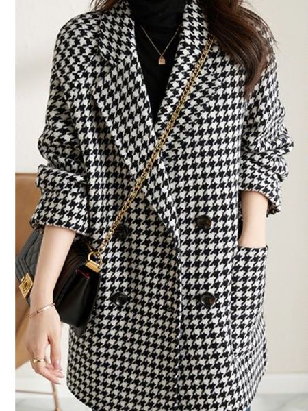 women's suits blazers autumn women fashion houndstooth woolen blazer coat double breasted vintage casual suit jackets female outerwear, White;black
women's suits blazers autumn women fashion houndstooth woolen blazer coat double breasted vintage casual suit jackets female outerwear, White;black