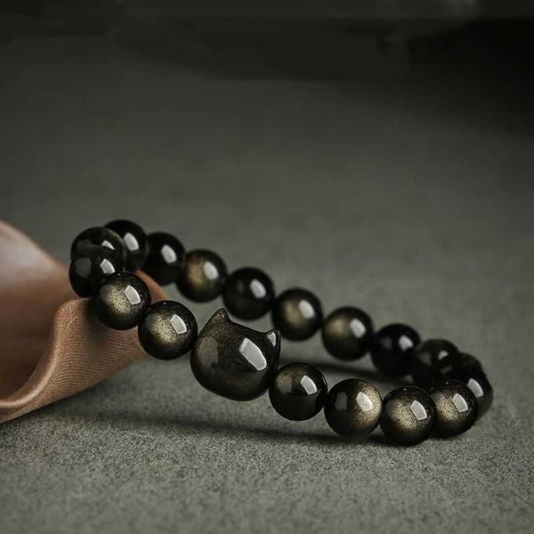 s obsidian gold and silver head paw lucky cat gives man girlfriend qixi valentine's day gift couple bracelet, Black
s obsidian gold and silver head paw lucky cat gives man girlfriend qixi valentine's day gift couple bracelet, Black