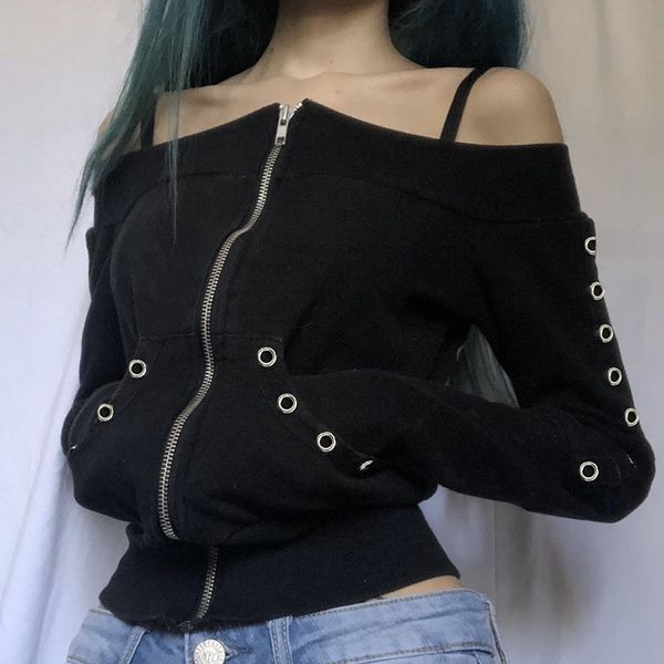 women's jackets retro oneshoulder crop 2023 spring offshoulder pocket zipper slim longsleeved for women 230310, Black;brown
women's jackets retro oneshoulder crop 2023 spring offshoulder pocket zipper slim longsleeved for women 230310, Black;brown