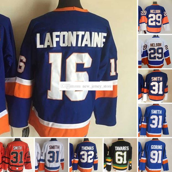 1979-1999 movie retro ccm hockey jersey embroidery 31 billysmith 29 brocknelson 32 stevethomas 91 johntavares 16 patlafontaine vintage jerse, Black
1979-1999 movie retro ccm hockey jersey embroidery 31 billysmith 29 brocknelson 32 stevethomas 91 johntavares 16 patlafontaine vintage jerse, Black