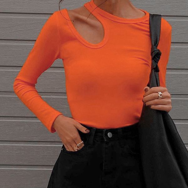 women's tshirt european american clothing 2023 irregular hollow longsleeved tshirt round neck solid color slim bottom 230311, White
women's tshirt european american clothing 2023 irregular hollow longsleeved tshirt round neck solid color slim bottom 230311, White