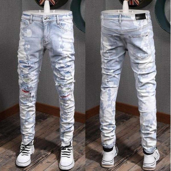 23 new men's patches detail biker fit jeans men slim motorcycle for mens vintage distressed denim jean pants 18um, Blue
23 new men's patches detail biker fit jeans men slim motorcycle for mens vintage distressed denim jean pants 18um, Blue