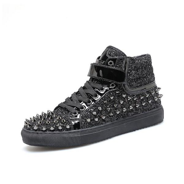 men high-shoes fashionable rivet rhinestone board shoes breathable casual ankle boots d2a43, Black
men high-shoes fashionable rivet rhinestone board shoes breathable casual ankle boots d2a43, Black