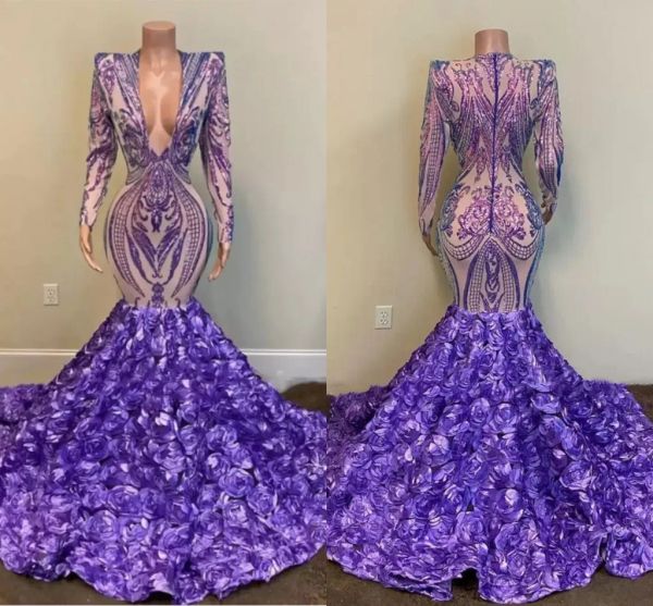 2023 purple mermaid prom dresses sequins applique deep v neck long sleeves flowers custom made ruched evening party gowns vestidos formal oc, Black
2023 purple mermaid prom dresses sequins applique deep v neck long sleeves flowers custom made ruched evening party gowns vestidos formal oc, Black