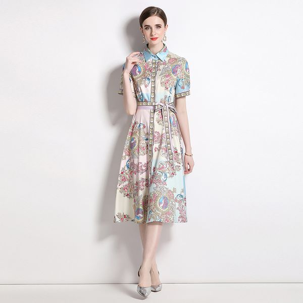 summer designer print midi dress short sleeve light luxury women office chic lapel classic button up shirt dresses 2023 holiday party ribbon, Black;gray
summer designer print midi dress short sleeve light luxury women office chic lapel classic button up shirt dresses 2023 holiday party ribbon, Black;gray