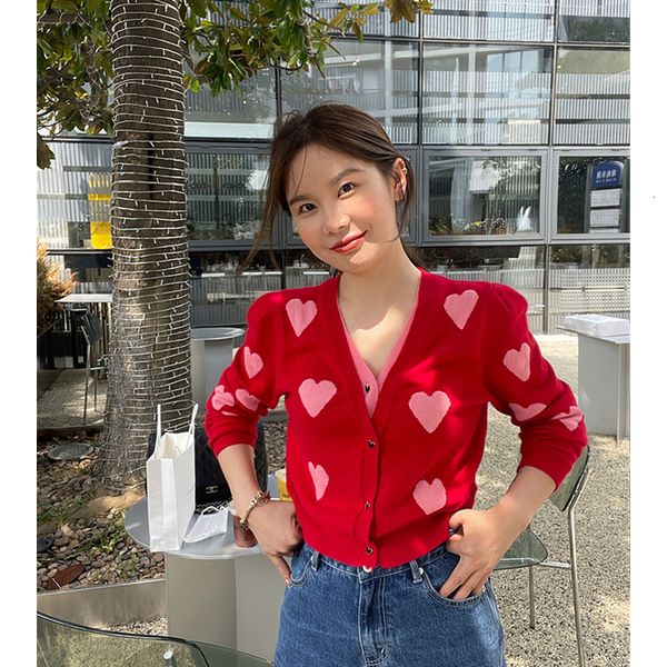 women's knits tee's clothing winter leisure cardigan knitting red heart pattern v neck singlebreasted sweater vintage short outer, White
women's knits tee's clothing winter leisure cardigan knitting red heart pattern v neck singlebreasted sweater vintage short outer, White