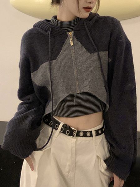 women's knits tees y2k vintage women irregular cropped cardigan chic star patch jackets hooded knit casual loose sweater casacos trico, White
women's knits tees y2k vintage women irregular cropped cardigan chic star patch jackets hooded knit casual loose sweater casacos trico, White