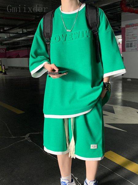 men s tracksuits gmiixder fake two pieces waffle sportswear suit summer green short sleeved t shirt basketball shorts hip hop cool set 23031, Gray
men s tracksuits gmiixder fake two pieces waffle sportswear suit summer green short sleeved t shirt basketball shorts hip hop cool set 23031, Gray