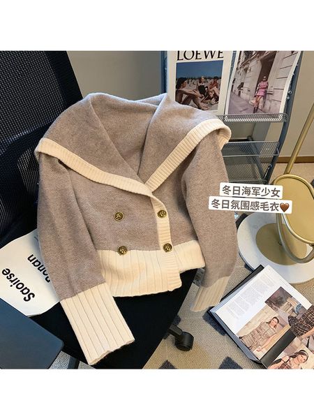women's knits tees autumn winter women sailor collar short knit cardigan contrast color patchwork knitwear lady luxury double breasted, White
women's knits tees autumn winter women sailor collar short knit cardigan contrast color patchwork knitwear lady luxury double breasted, White