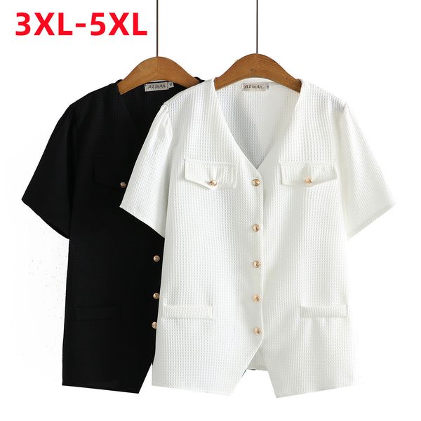women's blouses shirts ladies summer plus size for women large size short sleeve black white fashion designer shirt 3xl 4xl 5xl 230311