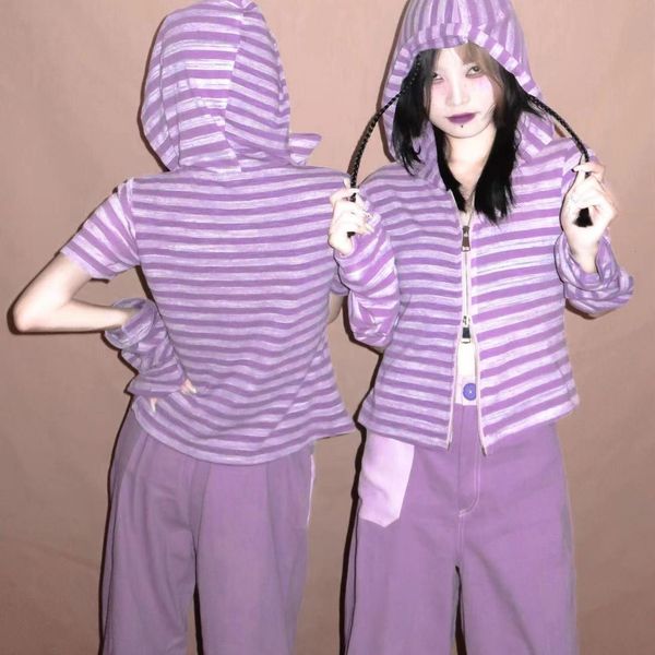 women's hoodies sweatshirts 2023 purple punk striped summer thin short sleeve y2k aesthetic zip up gothic harajuku sweatshirt femme 90s, Black
women's hoodies sweatshirts 2023 purple punk striped summer thin short sleeve y2k aesthetic zip up gothic harajuku sweatshirt femme 90s, Black