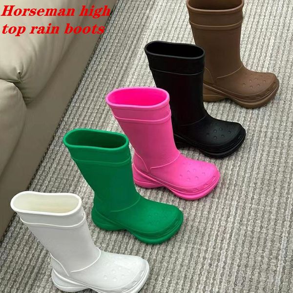long round boots knight high-shoes men's and women's rain boots designer platform rubber rain boots, Black
long round boots knight high-shoes men's and women's rain boots designer platform rubber rain boots, Black