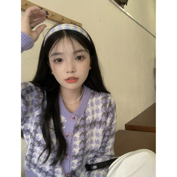 women's knits tee's autumn and winter chic sweet temperament cream purple plaid sweater jacket fashion look thin knitted cardigan, White
women's knits tee's autumn and winter chic sweet temperament cream purple plaid sweater jacket fashion look thin knitted cardigan, White