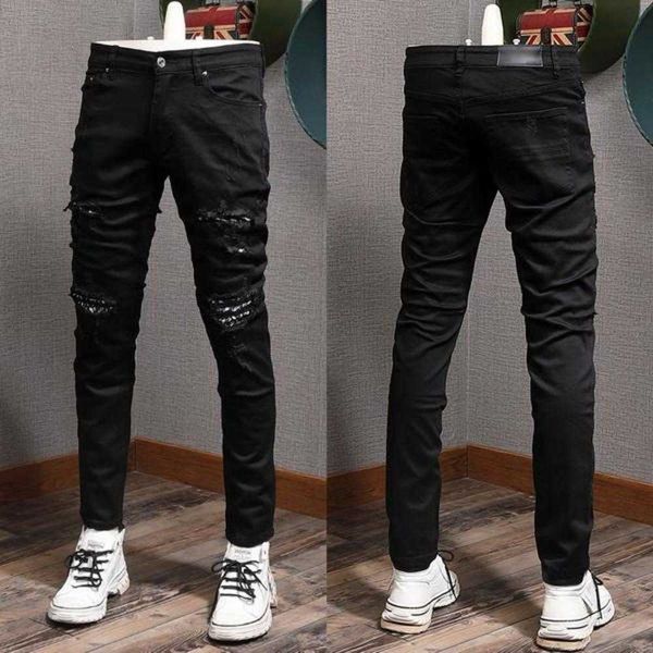 23 new men's patches detail biker fit jeans men slim motorcycle for mens vintage distressed denim jean pants 4qnd, Blue
23 new men's patches detail biker fit jeans men slim motorcycle for mens vintage distressed denim jean pants 4qnd, Blue