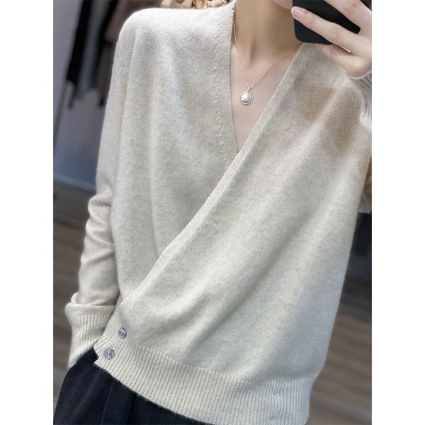 women's knits tees autumn and winter wool sweater women 100 loose soft vneck knitted cardigan design sense niche collar 230311, White
women's knits tees autumn and winter wool sweater women 100 loose soft vneck knitted cardigan design sense niche collar 230311, White
