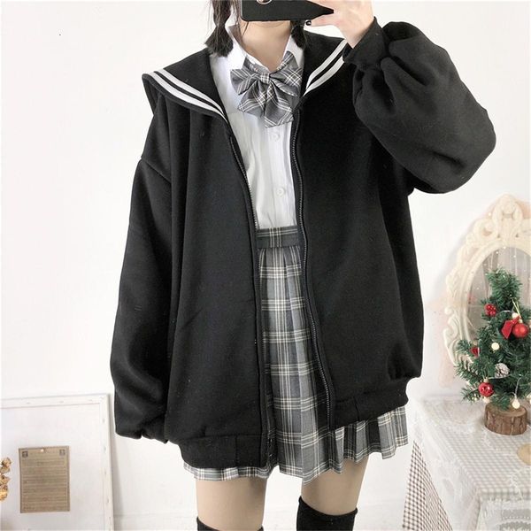 women's knits tees kawaii black zip up hoodie women sailor collar sweatshirt japanese streetwear soft girl fashion oversized 230311, White
women's knits tees kawaii black zip up hoodie women sailor collar sweatshirt japanese streetwear soft girl fashion oversized 230311, White