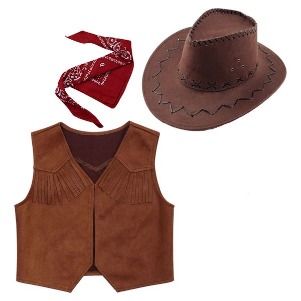 waistcoat kids boys western cowboy pointed hem fringe decor vest with bandanna and felt drawstring hat for cosplay party costume dress up 23, Camo
waistcoat kids boys western cowboy pointed hem fringe decor vest with bandanna and felt drawstring hat for cosplay party costume dress up 23, Camo