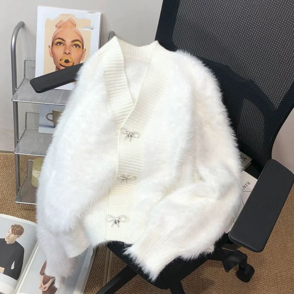 women's knits tees elegant women sweaters faux mink hair knitted cardigan bow button long sleeve loose spring autumn female knitwear co, White
women's knits tees elegant women sweaters faux mink hair knitted cardigan bow button long sleeve loose spring autumn female knitwear co, White