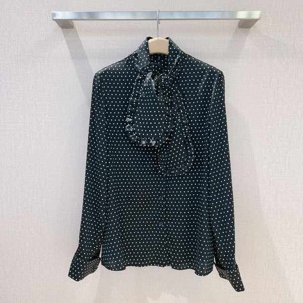 women's shirt vintage polka-dot pattern peplum neckline long-sleeved mulberry silk shirt, White
women's shirt vintage polka-dot pattern peplum neckline long-sleeved mulberry silk shirt, White