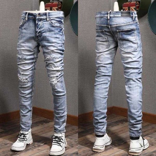 23 new men's patches detail biker fit jeans men slim motorcycle for mens vintage distressed denim jean pants 3m6k, Blue
23 new men's patches detail biker fit jeans men slim motorcycle for mens vintage distressed denim jean pants 3m6k, Blue