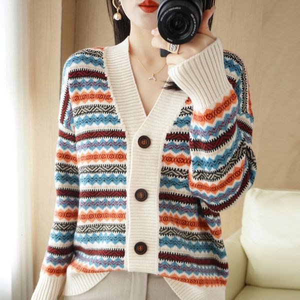 women's knits tees autumn and winter knitted cardigan thickened lazy style striped fragrance sweater fashion contrast color coat 230311, White
women's knits tees autumn and winter knitted cardigan thickened lazy style striped fragrance sweater fashion contrast color coat 230311, White
