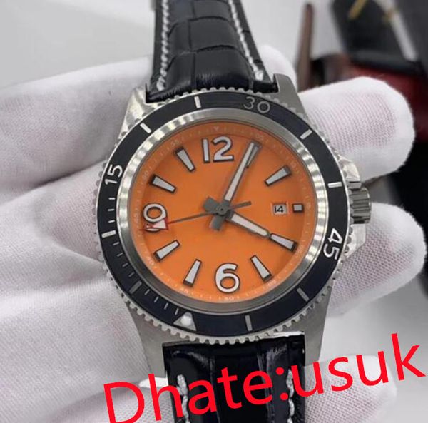 8 color watch orange dial stainless steel rotating bezel 46mm men automatic mechanical rubber band with leather strap watchs luminous wristw, Slivery;brown
8 color watch orange dial stainless steel rotating bezel 46mm men automatic mechanical rubber band with leather strap watchs luminous wristw, Slivery;brown