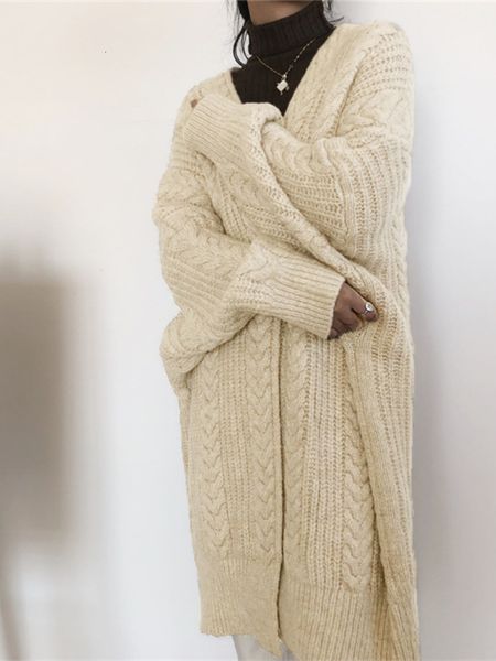 women's knits tees korean fashion autumn winter medium length knitted cardigan thickened loose fried dough twist sweater jacket women 2, White
women's knits tees korean fashion autumn winter medium length knitted cardigan thickened loose fried dough twist sweater jacket women 2, White