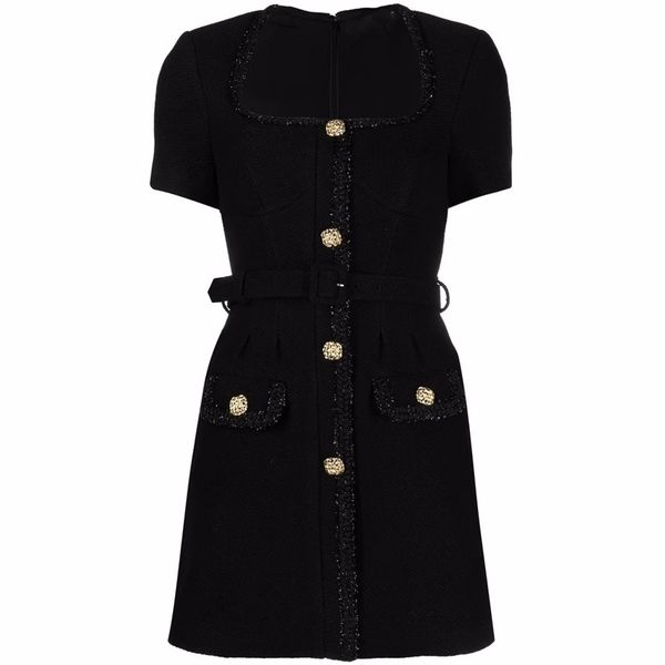 spring black solid color waist belted tweed dress short sleeve square neck buttons single-breasted casual dresses brand same style designer, Black;gray
spring black solid color waist belted tweed dress short sleeve square neck buttons single-breasted casual dresses brand same style designer, Black;gray