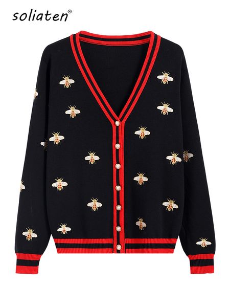 women's knits tees fashion designer bee embroidery cardigan long sleeve single breasted contrast color button knitted sweaters c068 230, White
women's knits tees fashion designer bee embroidery cardigan long sleeve single breasted contrast color button knitted sweaters c068 230, White