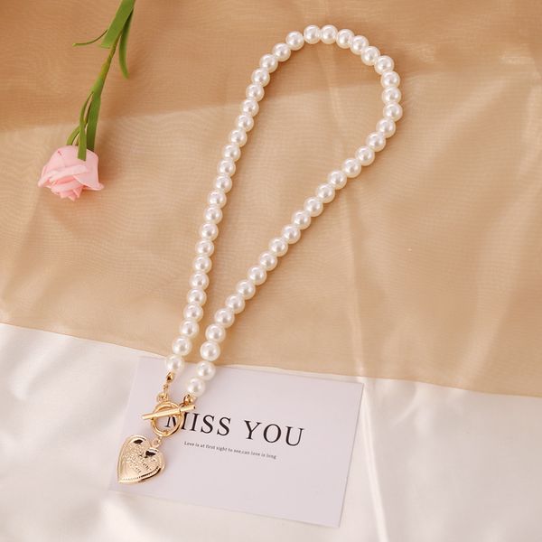open heart pearl vintage necklace women's letter fashion necklace ins collarbone chain, Silver
open heart pearl vintage necklace women's letter fashion necklace ins collarbone chain, Silver