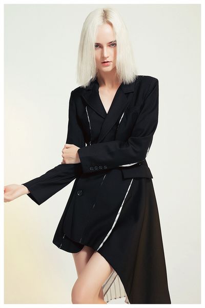 women's suits & blazers temperament spliced striped women's suit dress new notched waist single breasted long sleeve mini dresses, White;black
women's suits & blazers temperament spliced striped women's suit dress new notched waist single breasted long sleeve mini dresses, White;black