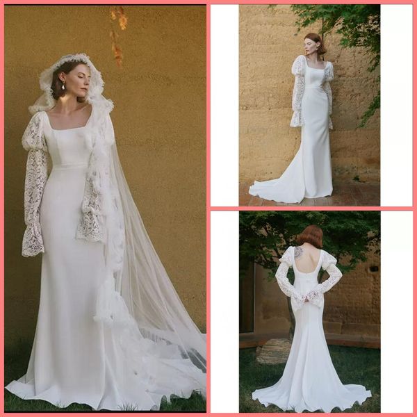 2023 new arrival white lace satin mermaid wedding dress long sleeve open back summer beach bridal gowns court train long scoop neckline brid
2023 new arrival white lace satin mermaid wedding dress long sleeve open back summer beach bridal gowns court train long scoop neckline brid