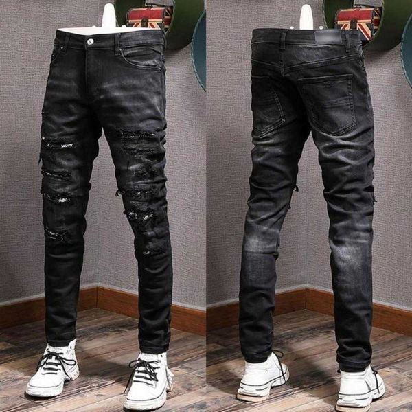 23 new men's patches detail biker fit jeans men slim motorcycle for mens vintage distressed denim jean pants yymt, Blue
23 new men's patches detail biker fit jeans men slim motorcycle for mens vintage distressed denim jean pants yymt, Blue