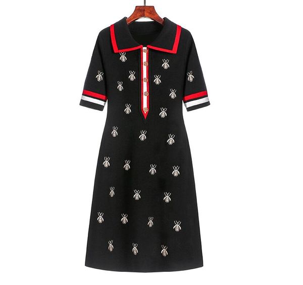 women casual dresses sweater knited short sleeve fashion designer runway embroidery, Black;gray
women casual dresses sweater knited short sleeve fashion designer runway embroidery, Black;gray