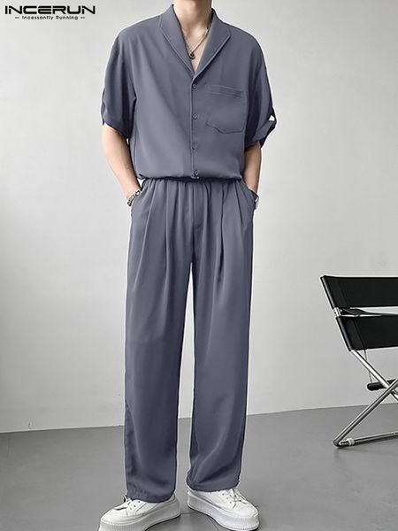 men s tracksuits 2023 fashion sets solid color korean lapel short sleeve shirt straight pants 2pcs streetwear casual suits 5xl incerun 23031, Gray
men s tracksuits 2023 fashion sets solid color korean lapel short sleeve shirt straight pants 2pcs streetwear casual suits 5xl incerun 23031, Gray