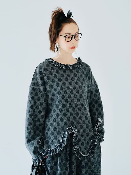 women's hoodies sweatshirts imakokoni's original design long sleeve irregular splicing sweater round neck pullover polka dot casua, Black
women's hoodies sweatshirts imakokoni's original design long sleeve irregular splicing sweater round neck pullover polka dot casua, Black