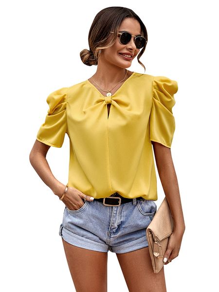 v-neck pullover fashion women's blouse casual loose solid color fashion new women's ruched hollow out bow chest puff short sleeve, White
v-neck pullover fashion women's blouse casual loose solid color fashion new women's ruched hollow out bow chest puff short sleeve, White