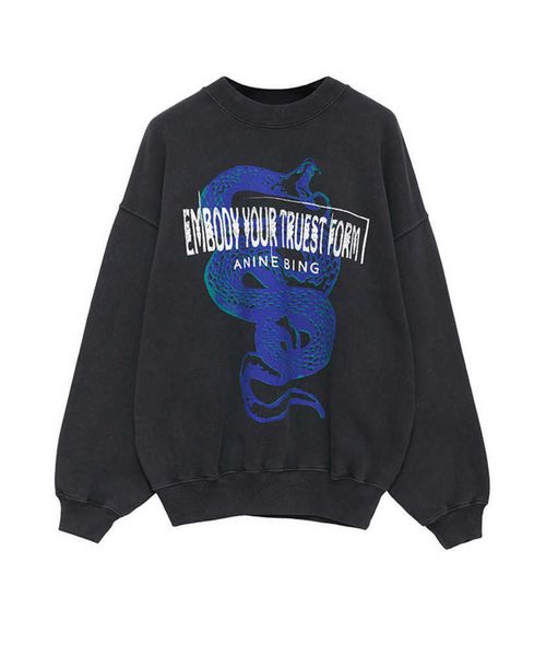 anine ab bing 23ss designer sweatshirt pullover jumper women black loose long sleeve snake print top
anine ab bing 23ss designer sweatshirt pullover jumper women black loose long sleeve snake print top