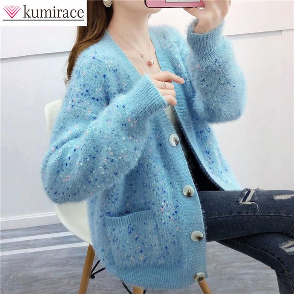 women's knits tees autumn and winter style imitation mink knitted cardigan korean version loose sweater coat 230311, White
women's knits tees autumn and winter style imitation mink knitted cardigan korean version loose sweater coat 230311, White
