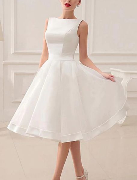 vintage a-line wedding dress 2023 a-line jewel neck knee length satin with bow backless bride party gowns vestidos de noiva boho, White
vintage a-line wedding dress 2023 a-line jewel neck knee length satin with bow backless bride party gowns vestidos de noiva boho, White