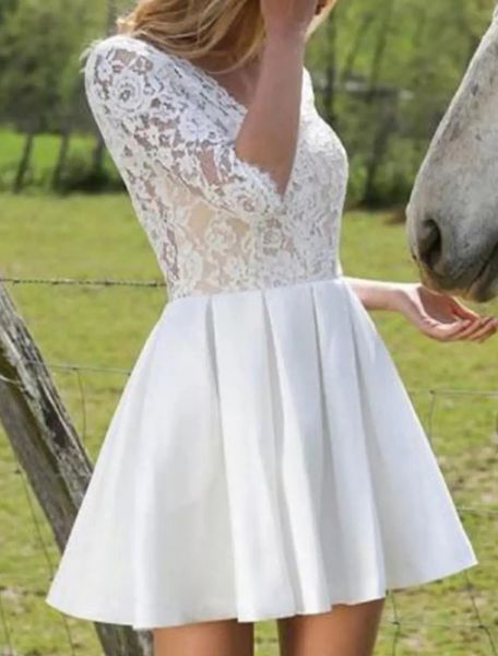 wedding dress 2023 short a-line half sleeve v neck backless satin lace bride party gowns robe de mariage boho, White
wedding dress 2023 short a-line half sleeve v neck backless satin lace bride party gowns robe de mariage boho, White