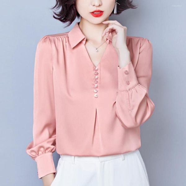 women's blouses fashion satin shirts women long sleeve office lady basic shirt breasted v-neck solid woman, White
women's blouses fashion satin shirts women long sleeve office lady basic shirt breasted v-neck solid woman, White