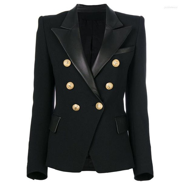 blazer black women gold lion double breasted button leather splicing collar elegant blazer jacket suit, White;black
blazer black women gold lion double breasted button leather splicing collar elegant blazer jacket suit, White;black