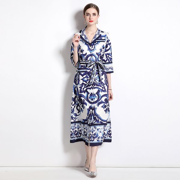 2023 suit collar summer long dress women designer 3/4 sleeve paisley print travel styles slim a-line midi dress casual resort elegant ribbon, Black;gray
2023 suit collar summer long dress women designer 3/4 sleeve paisley print travel styles slim a-line midi dress casual resort elegant ribbon, Black;gray