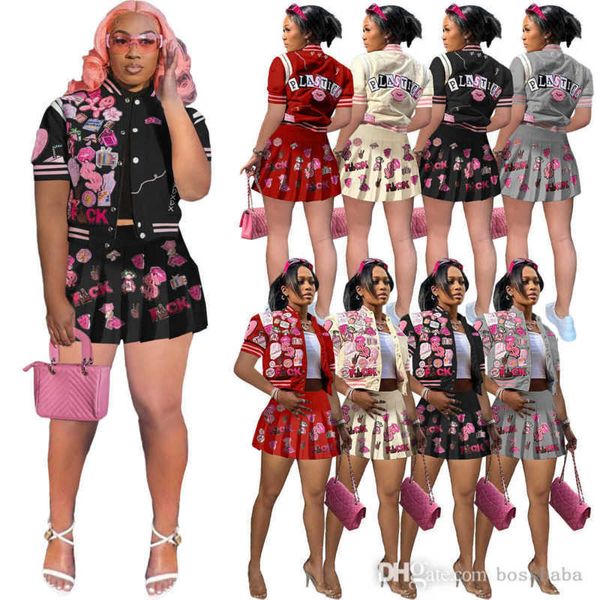 women's tracksuits 2023 summer women tracksuits two piece skirts shorts designer dresses printed short sleeve baseball bomber jacket pl, Gray
women's tracksuits 2023 summer women tracksuits two piece skirts shorts designer dresses printed short sleeve baseball bomber jacket pl, Gray