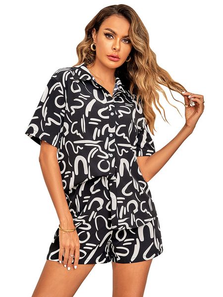 spring summer short women's two piece pants lapel neck single breasted buttons down short sleeves women's shirts printed elastic, White
spring summer short women's two piece pants lapel neck single breasted buttons down short sleeves women's shirts printed elastic, White