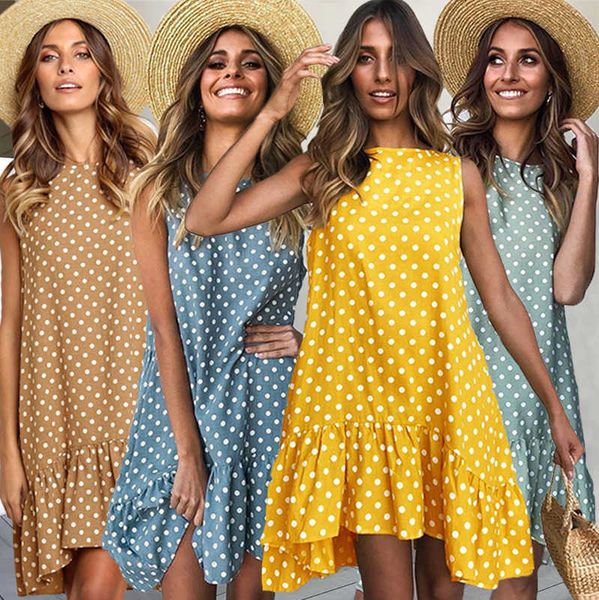 propcm summer dress women polka dot street casual loose thin beach party dress plus size elegant less sleeve dresses basic female, Black;gray
propcm summer dress women polka dot street casual loose thin beach party dress plus size elegant less sleeve dresses basic female, Black;gray