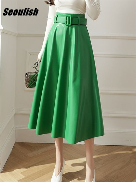 skirts seoulish elegant green faux pu leather long skirts with belted high waist umbrella skirts ladies female autumn winter 230313, Black
skirts seoulish elegant green faux pu leather long skirts with belted high waist umbrella skirts ladies female autumn winter 230313, Black